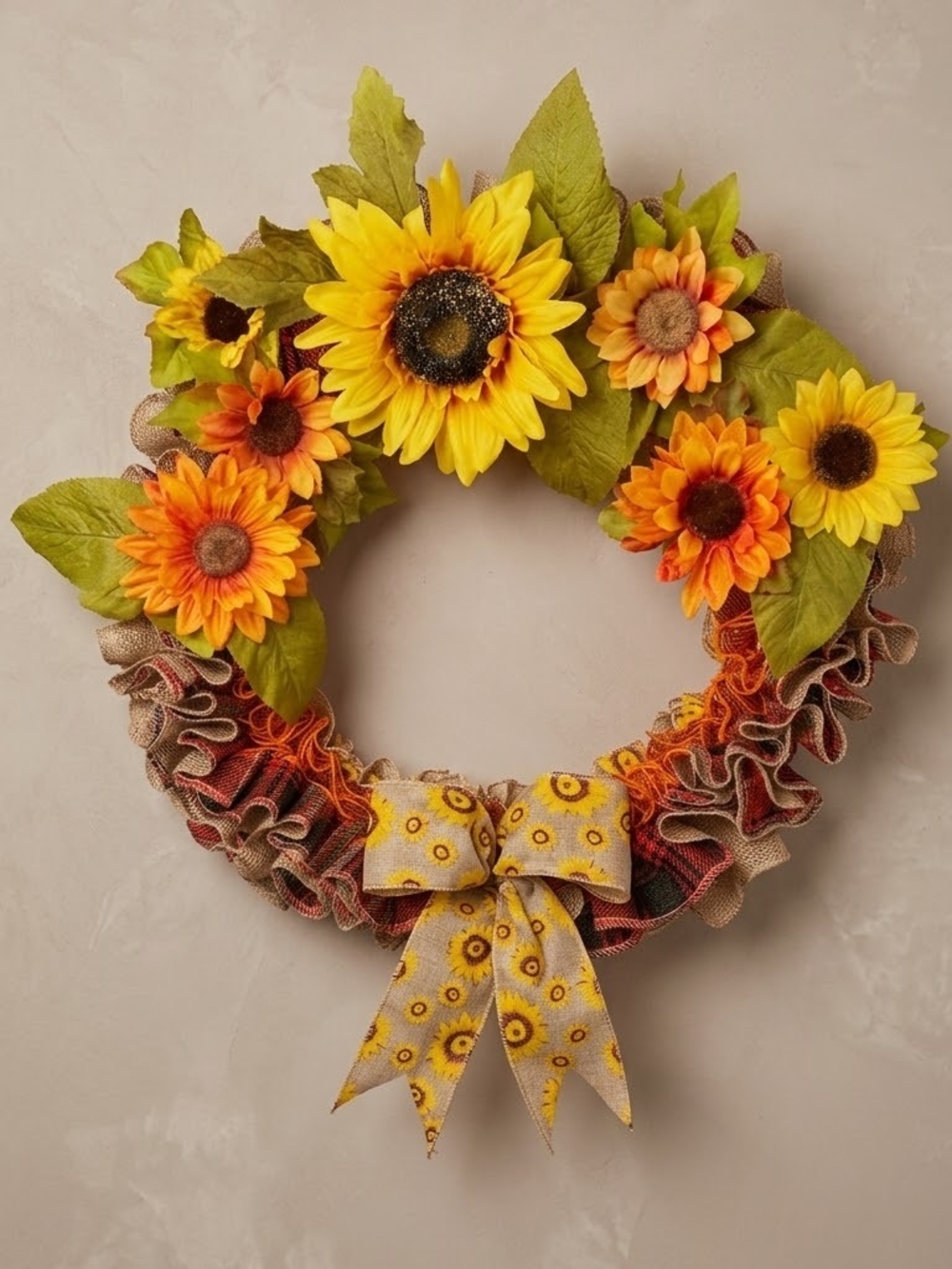 Handmade Fall Sunflower & Burlap Wreath | Autumn Front Door Decor
